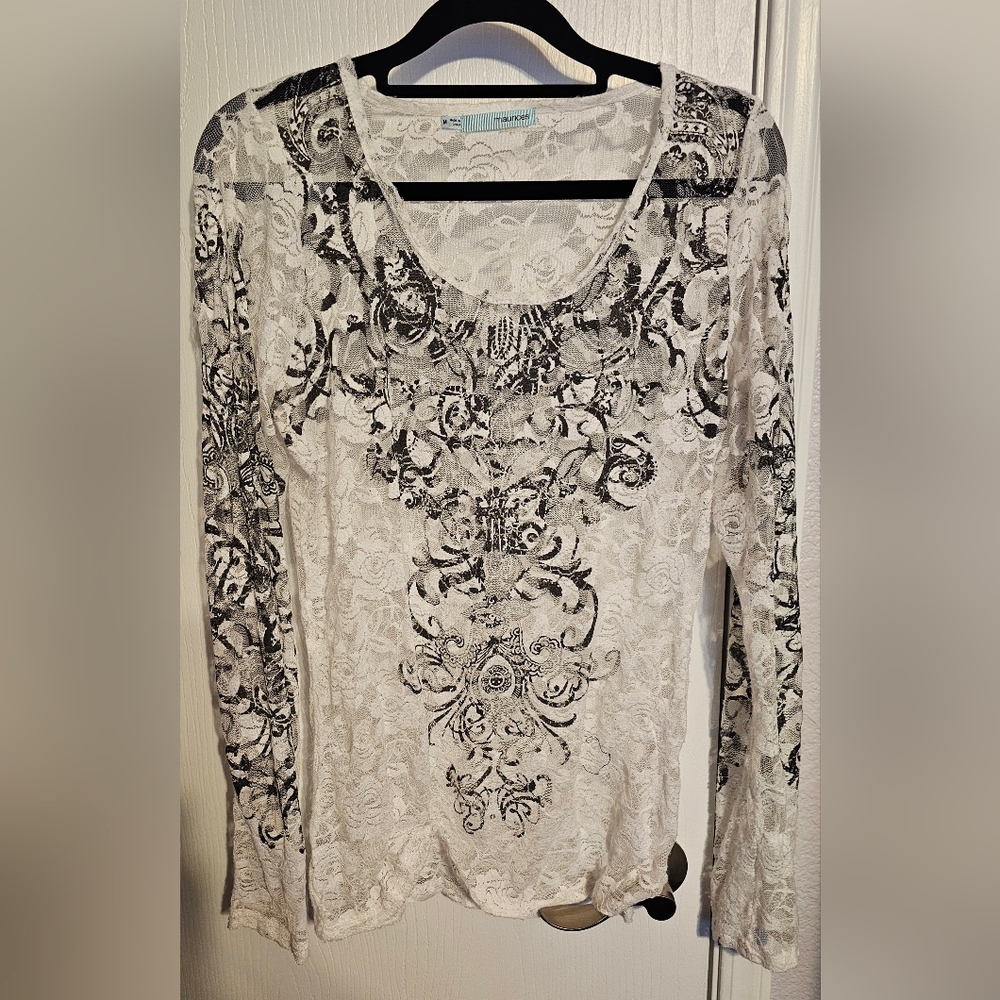 Maurices Black and White Lace Top